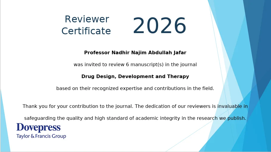 An outstanding scientific achievement by the international scientific reviewer, Professor Nadhir Najim Abdullah Jafarr
