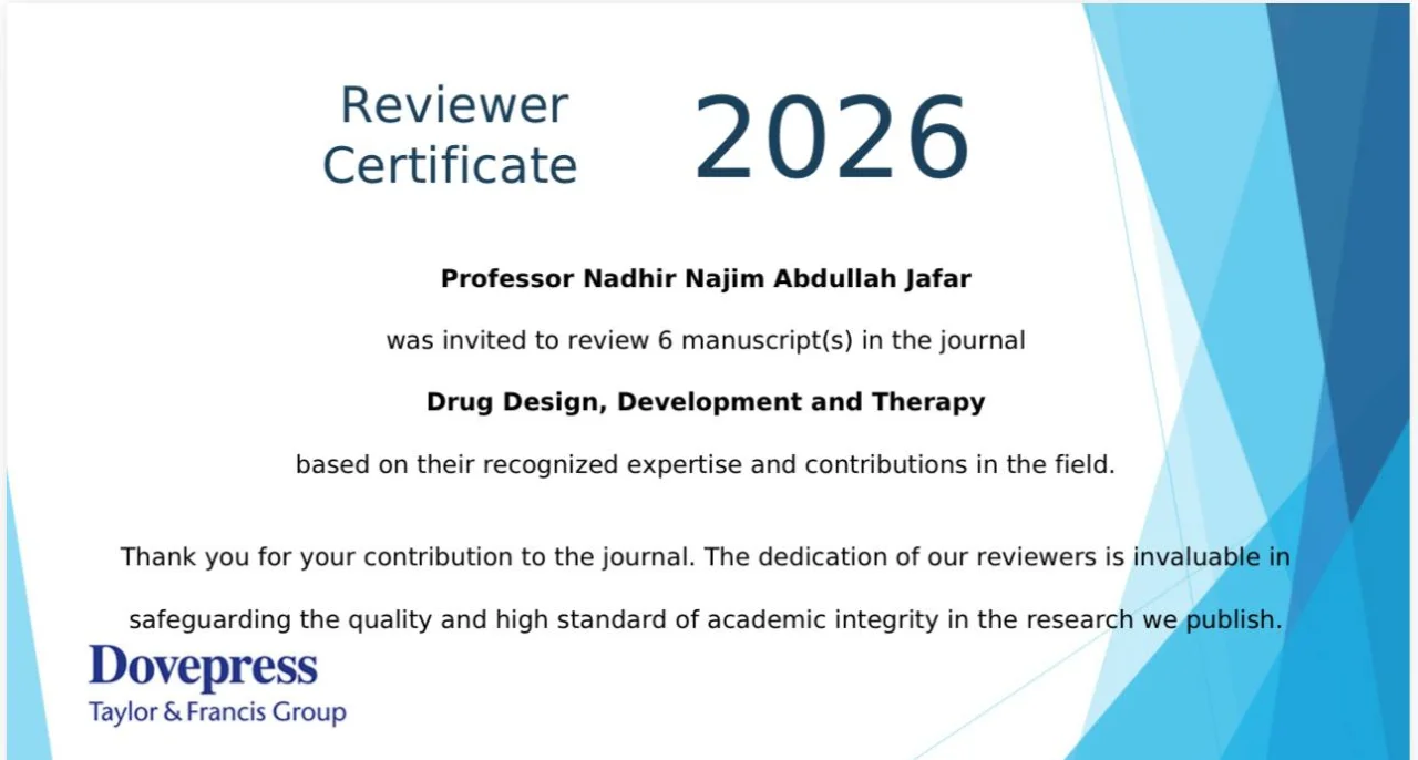 An outstanding scientific achievement by the international scientific reviewer, Professor Nadhir Najim Abdullah Jafarr.