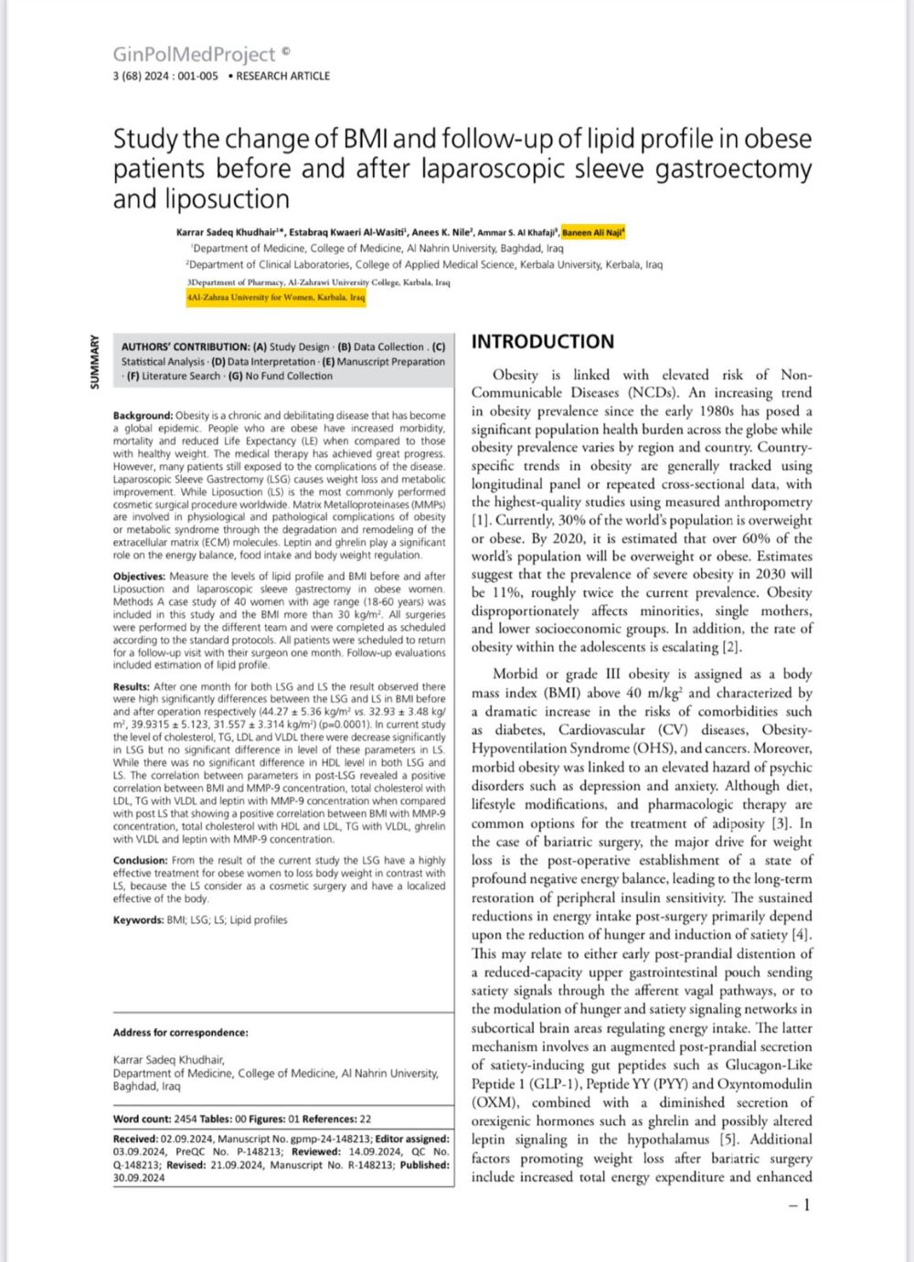 Study the change of BMI and follow-up of lipid profile in obese patients before and after laparoscopic sleeve gastroectomy and liposuction